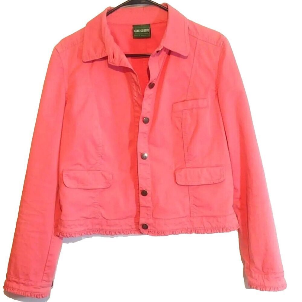 Geiger Pink light fashion jacket Women,denim style Austria sz 40M waist button